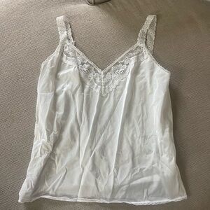 White Satin Lace Trim Camisole Tank Top